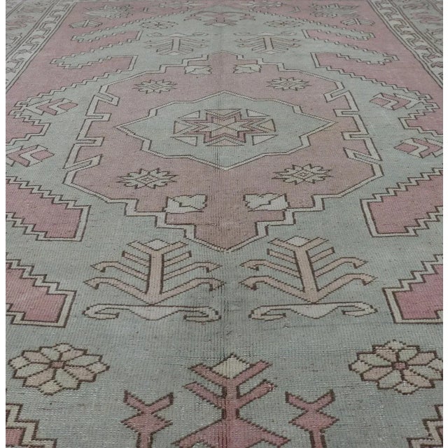 Turkish Oushak Rug in Soft Rose and Sage Green With Geometric 6'6 X 9'9 For Sale In Atlanta - Image 6 of 16