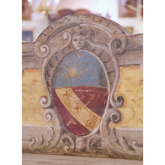 Gray Pair of Mid-Century Italian Carved and Hand-Painted Oak Cassapanca Benches For Sale - Image 8 of 13