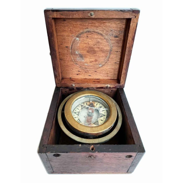 Antique Ships Compass in Wooden Box Chairish