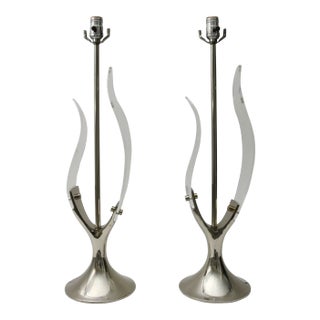 Tulip Table Lamps by Laurel Lucite Chrome - A Pair For Sale