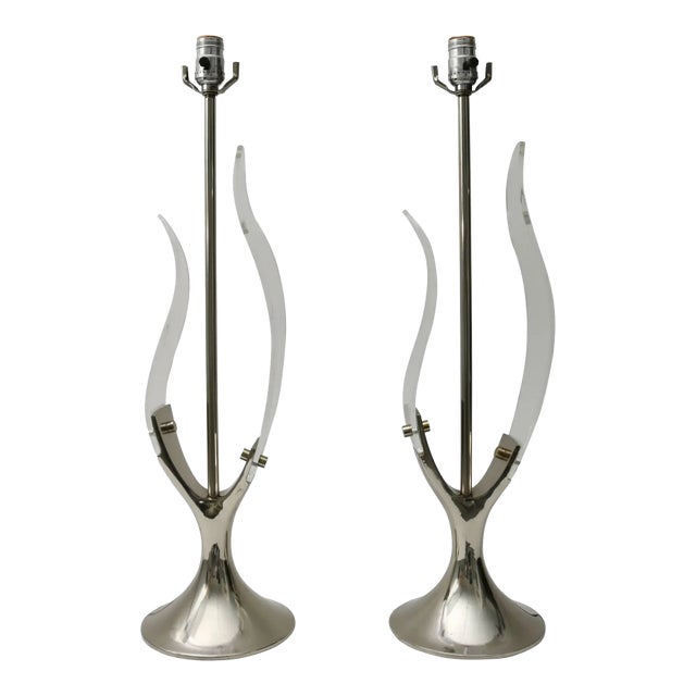 Tulip Table Lamps by Laurel Lucite Chrome - A Pair For Sale