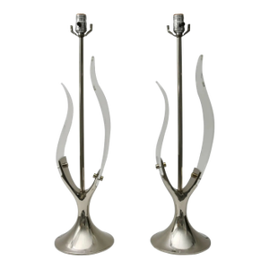 Tulip Table Lamps by Laurel Lucite Chrome - A Pair