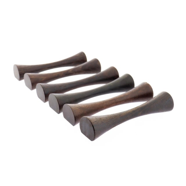 Set of 6 Saap Danish Modern Rosewood Turned Wooden Knife Rest by Michael Bloch For Sale - Image 4 of 15