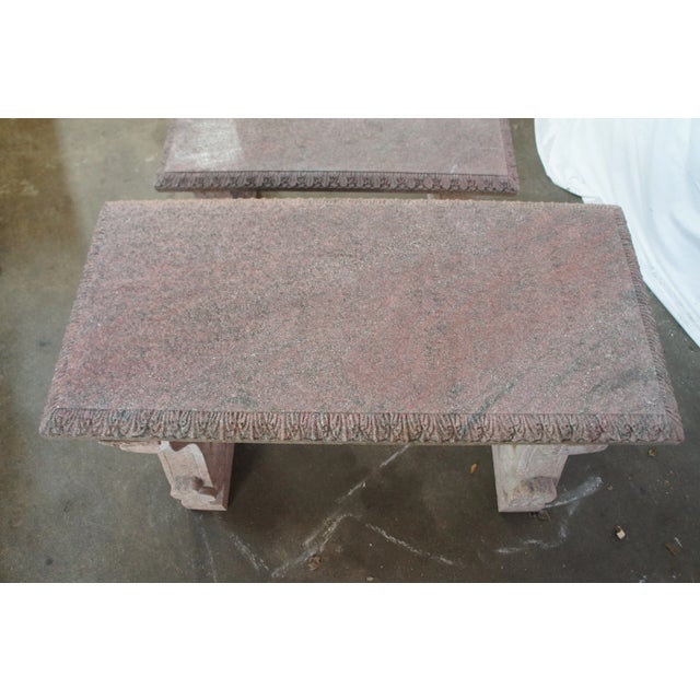 Vintage Italian Granite Carved Stone Outdoor Picnic Dining Table & Benches 50" For Sale - Image 12 of 12