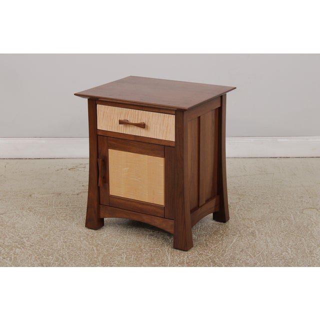 Pair of Studio Crafted Tiger Maple & Walnut Nightstands For Sale - Image 4 of 14