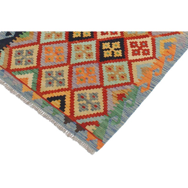 Tribal 1990s Kilim Rust Blue Wool Rug - 2'9" X 3'10" For Sale - Image 3 of 7