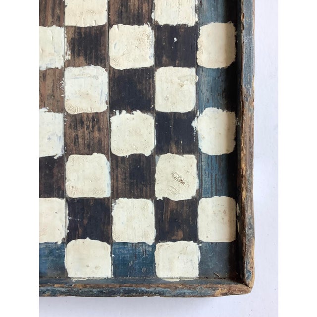 1910s Antique Primitive Wood Blue, Black and White Checkerboard For Sale - Image 5 of 7
