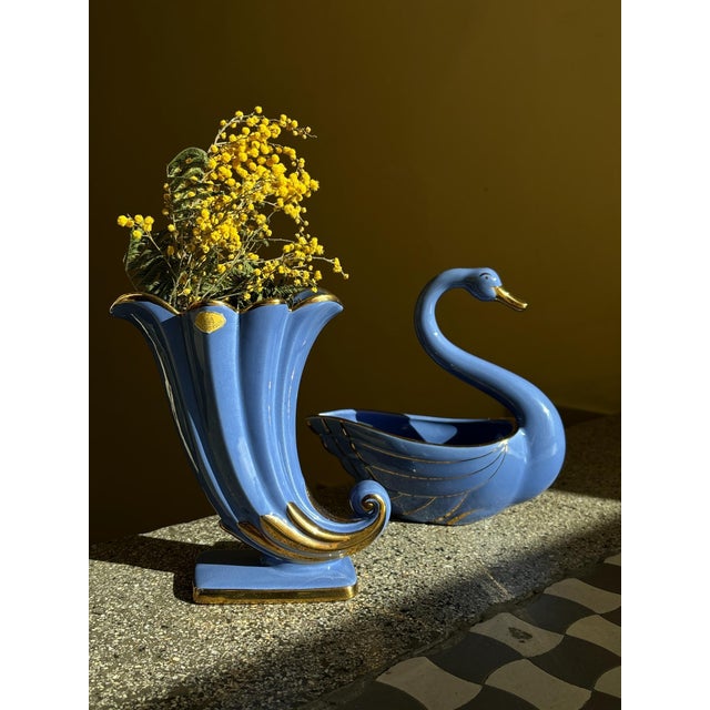 Blue Vase and Container with Gold Decorations by Arthur Percy for Gefle, 1930s, Set of 2 For Sale - Image 13 of 13