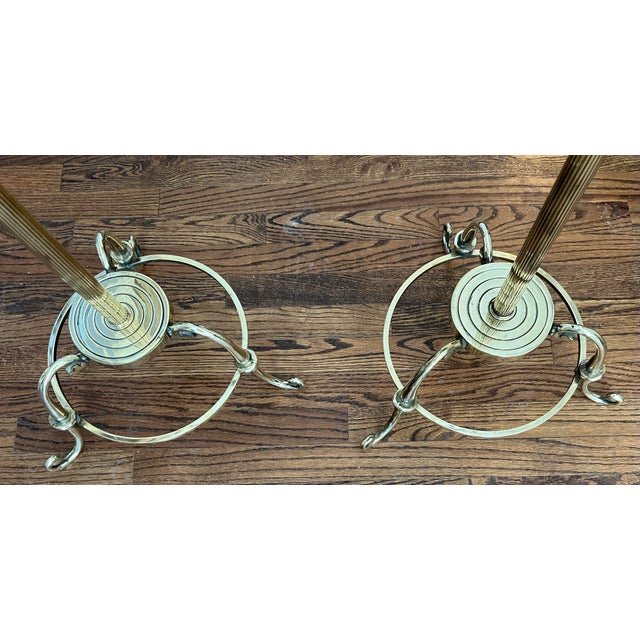 Vintage Asjustable Solid Brass Valet / Butler Stands With Classical Scrollwork a Pair For Sale - Image 10 of 12