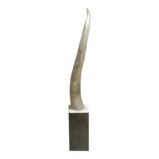 Large Cast Raw Aluminum Sculptural Horn Tusk on Pedestal For Sale