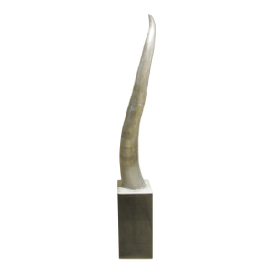Large Cast Raw Aluminum Sculptural Horn Tusk on Pedestal