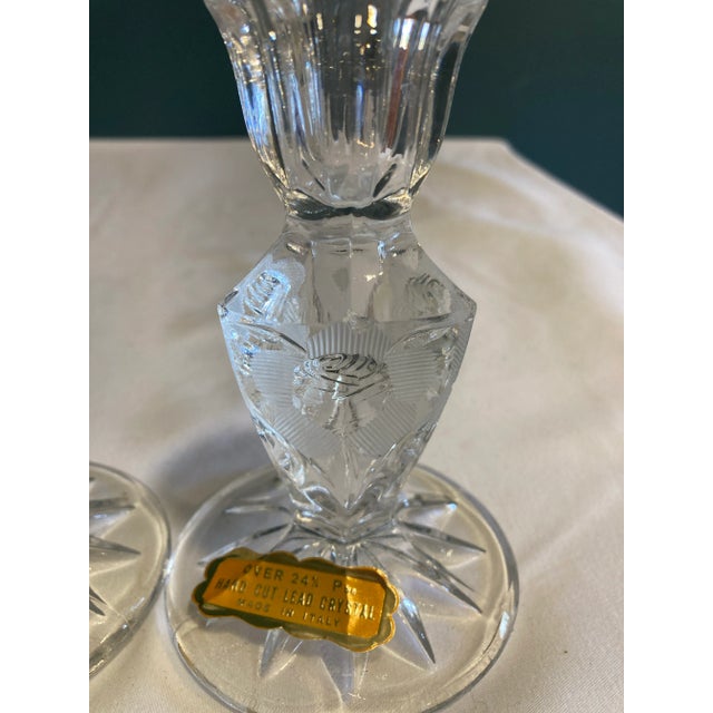 Italian Vintage Italian Hand Cut Crystal Candlesticks, a Pair For Sale - Image 3 of 8