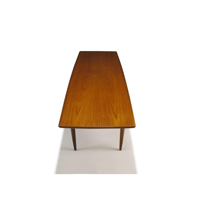 Brown Mid-Century Danish Teak Two-Tier Coffee Table With Sculpted Edges and Caned Shelf For Sale - Image 8 of 11