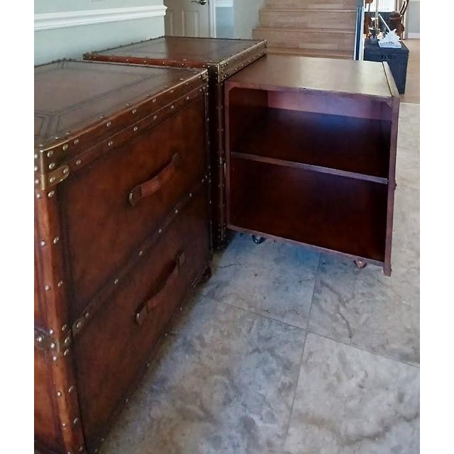 Maitland Smith Leather Steamer Trunk End Table / Nightstands a Pair