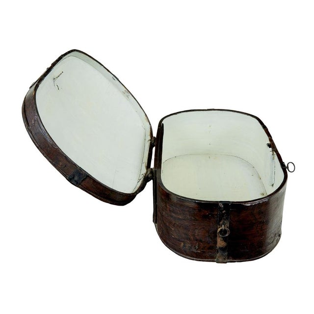 Decorative traditional 19th century hand painted Swedish box circa 1840. Hand painted with yellow florals over a brown...