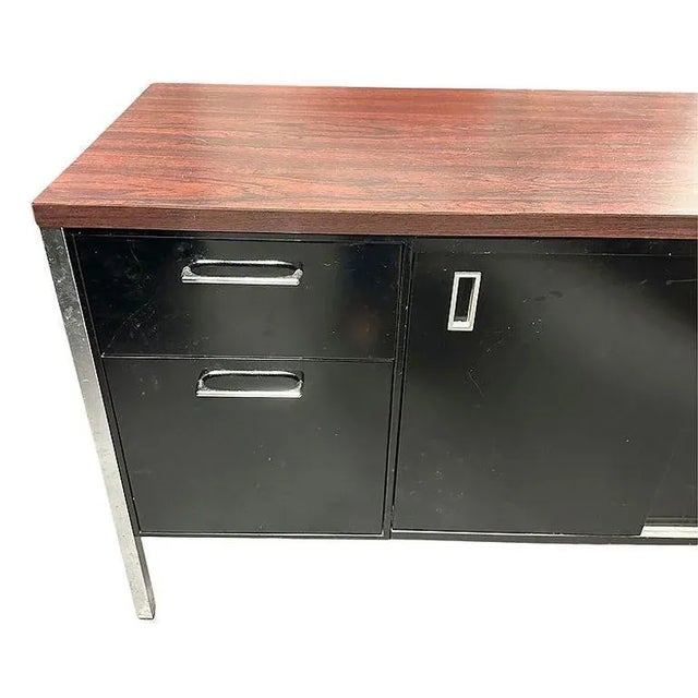 Metal 1970s Modern Black & Chrome Metal Tanker Credenza by Steelcase For Sale - Image 7 of 8