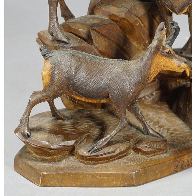 Rustic 1900s Carved Wood Chamois Family by Ernst Heissl For Sale - Image 3 of 10