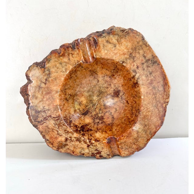 Burnt Umber Vintage Italian Alabaster Ashtray Bowl – Heavy Stone Catchall, Organic Edge Marble Decor, Mid Century Modern Desk Accessory For Sale - Image 8 of 11