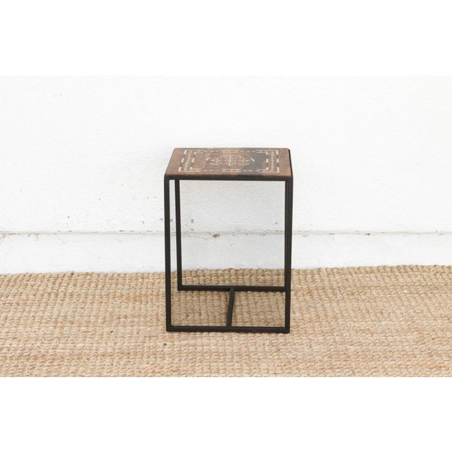Modern Iron & Inlaid Wood Side Table For Sale In Los Angeles - Image 6 of 8