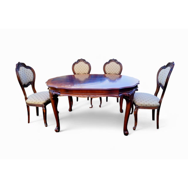 Antique Early 20th Century Louis XVI French Château Dining Room Set in Mahogany Inlaid and Walnut, Set of 5 For Sale - Image 17 of 17
