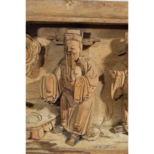 Wood Hand-Carved Chinese Temple Carving From the 19th Century With Traces of Paint For Sale - Image 7 of 9