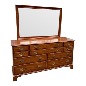 Late 20th Century Henkel Harris Chippendale Style Solid Cherry Dresser With Mirror