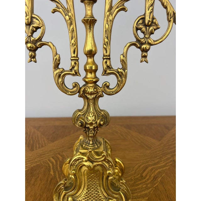 Metal Vintage French Brass Ornate Candleholders, Set of 2 For Sale - Image 7 of 13