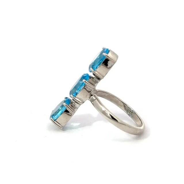 Not Yet Made - Made To Order Unique Design 7.53 Carat Blue Topaz Three Stone Ring in 925 Silver - Size 6.5 For Sale - Image 5 of 11