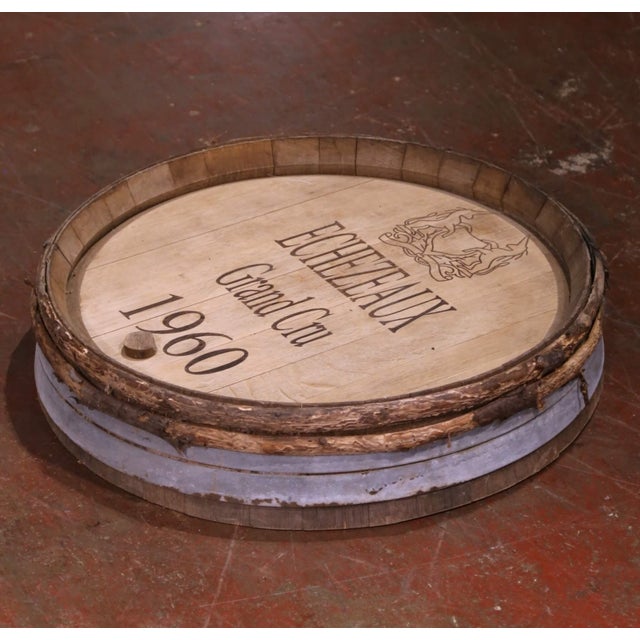 French Mid-Century French Oak and Iron Decorative Wine Barrel Top Dated, 1960 For Sale - Image 3 of 8