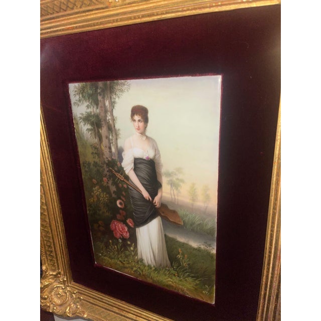 Gold 19th Century Pair Italian Porcelain Plaques on Gilt Frames With Red Velvet Mats For Sale - Image 8 of 8