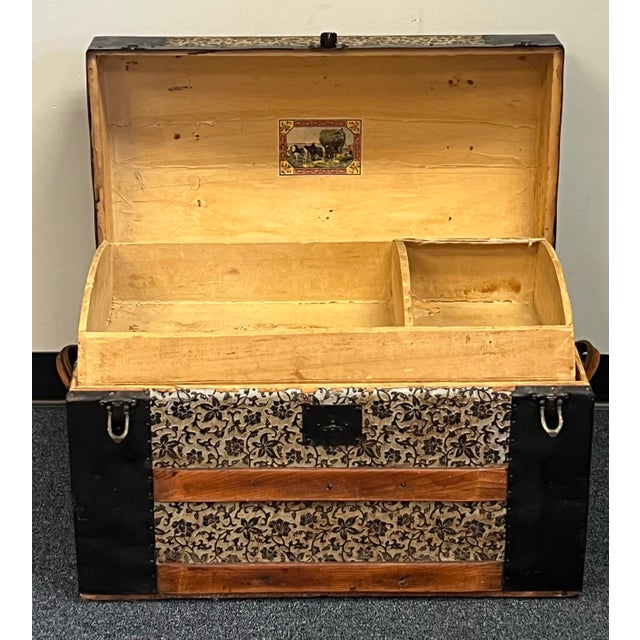 Small Victorian Dome Top Embossed Tin Steamer Trunk. For Sale - Image 4 of 10