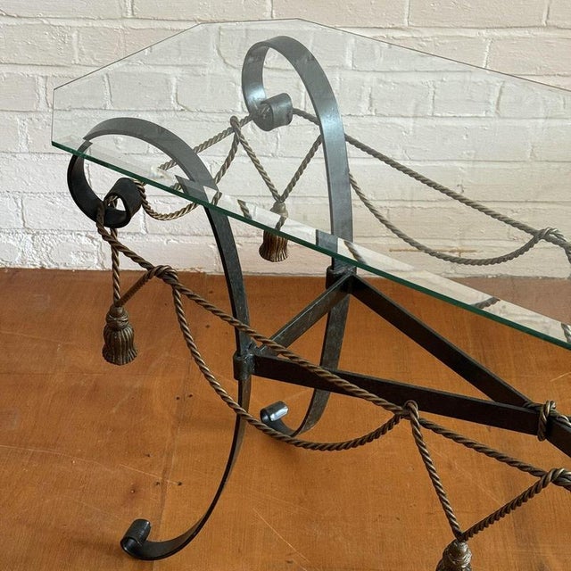 Metal and Glass Console Table with Rope Tassel Detailing For Sale - Image 4 of 9