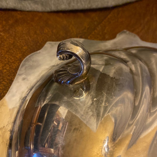 Metal Vintage Poole Silver Co Old English Large Footed Shell Dish Griffin Crest For Sale - Image 7 of 11