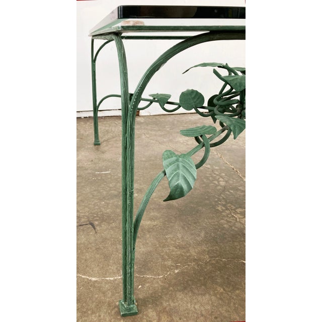 Vintage Green Cast Iron Ivy Motif Glass Top Coffee Table For Sale In Kansas City - Image 6 of 8