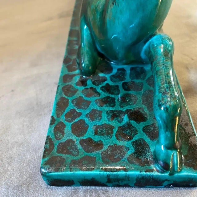 1930s Egisto Fantechi Art Deco Green Ceramic Italian Sculpture of a Fawn For Sale - Image 11 of 12