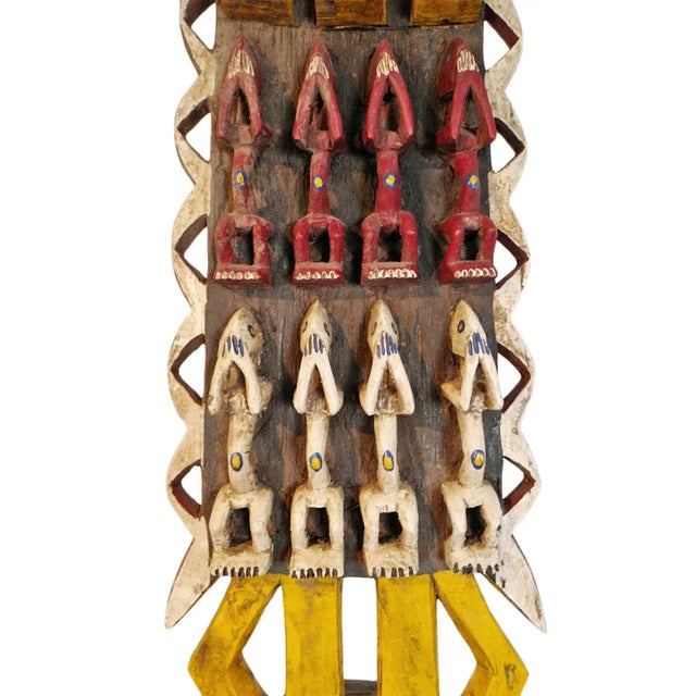 Wood Vintage Colorful Burkina Faso Mali Mask on Stand For Sale - Image 7 of 10