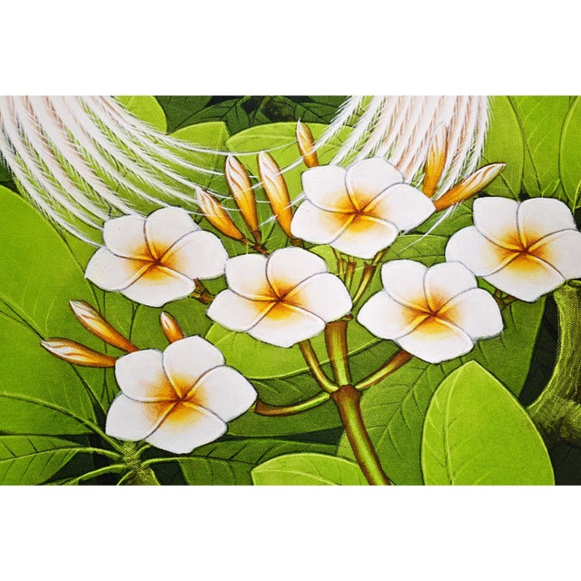 Indian Tropical Flora Fauna Bird Acrylic on Canvas Painting For Sale - Image 3 of 4