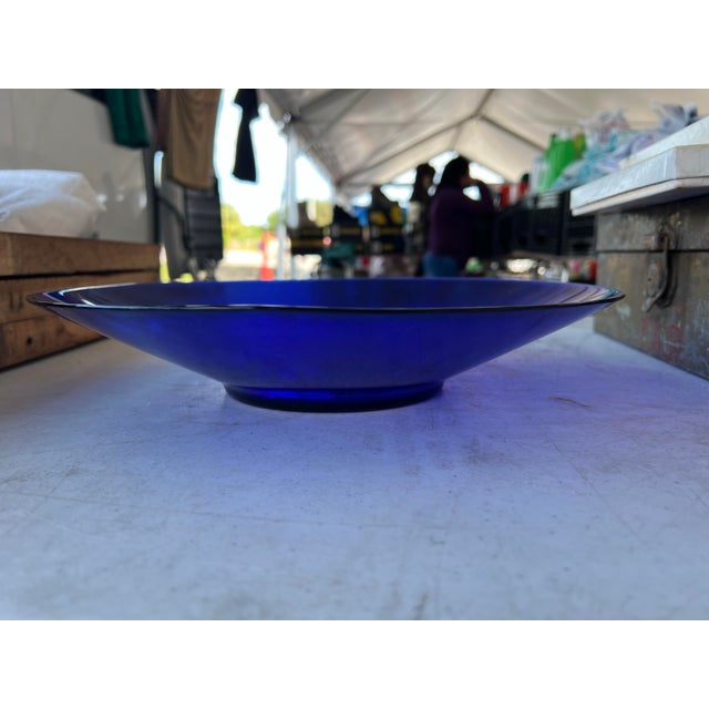 Mid 20th Century Vintage Large Shallow Cobalt Blue Decorative or Serving Bowl For Sale - Image 5 of 6
