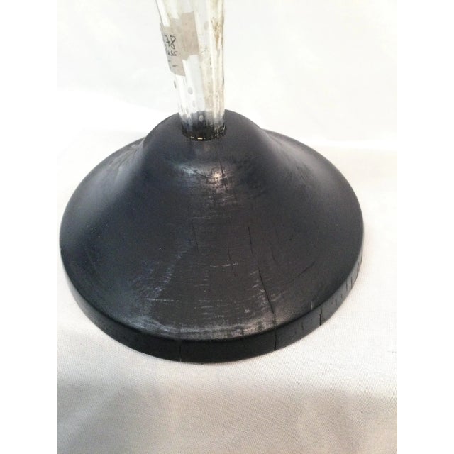 Antique English Etched Trumpet Flower Vase With Wooden Base - Circa 1880 For Sale - Image 4 of 5