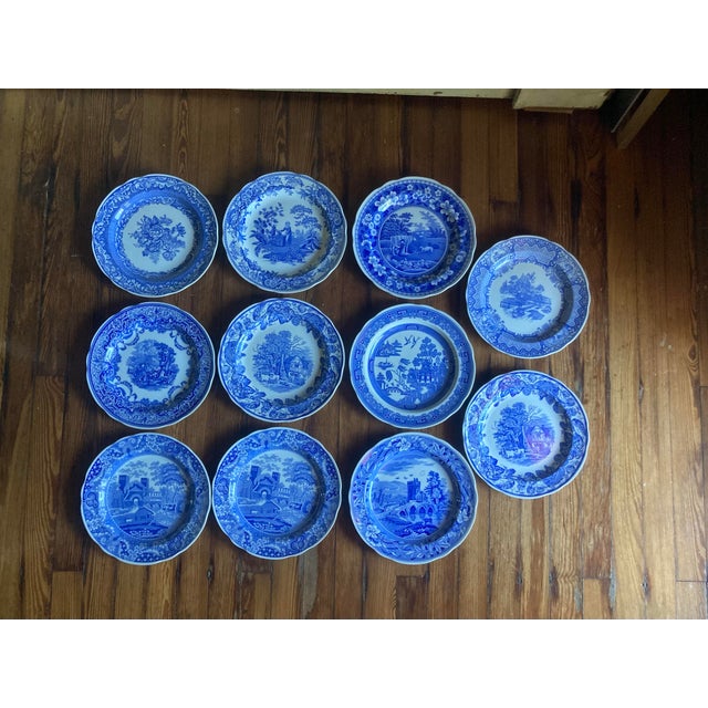 Very elegant collection of eleven Spode Blue Room dinner plates. This is the "Continental Views" pattern. These are...