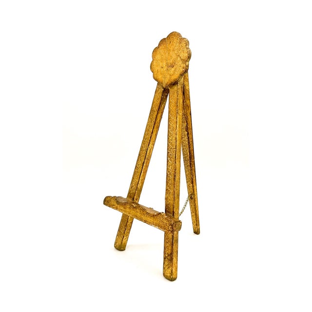 Hollywood Regency Vintage Italian Florentine Italian Gold Giltwood Shell Motif Easel, Hand-Carved Gold Leaf Display Stand - Hollywood Regency For Sale - Image 3 of 15