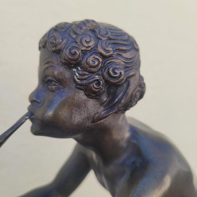 1930s JD Guirande, Nude Dancer with Thyrsus, 20th Century, Bronze & Marble For Sale - Image 5 of 18