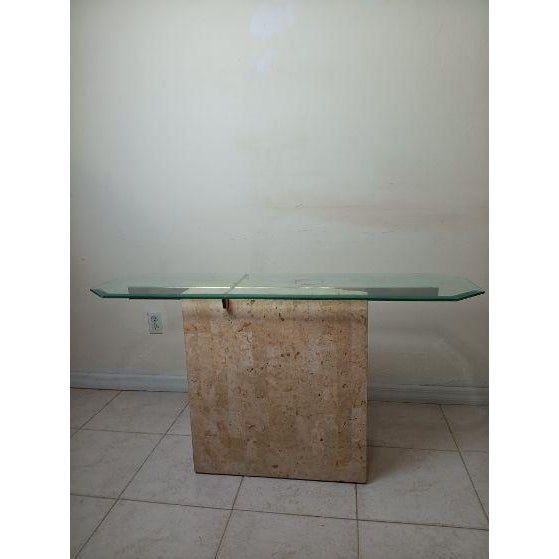 Vintage Mactan Tessellated Stone Brass Glass Console Sofa Table For Sale In Naples, FL - Image 6 of 6