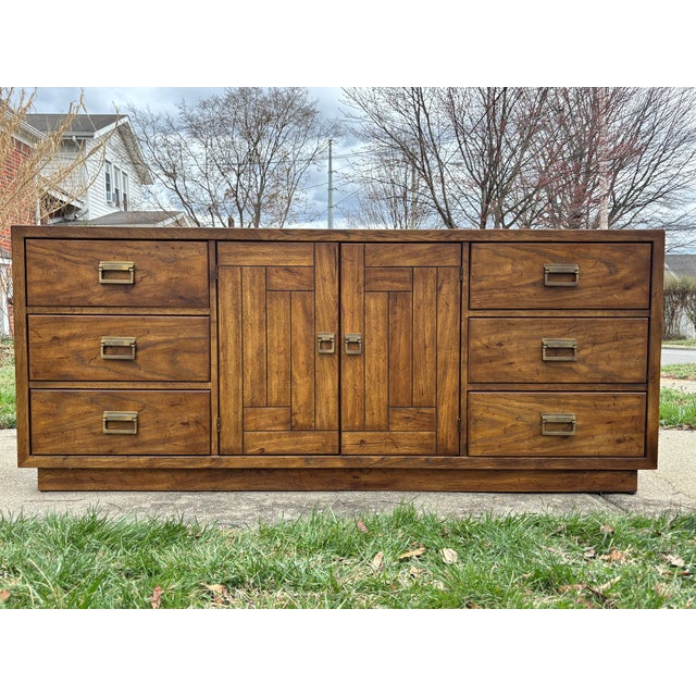 Vintage Drexel Heritage Campaign 9 Drawer Dresser For Sale - Image 14 of 14
