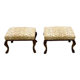 Vintage Carved Walnut French Style Ottomans-A Pair For Sale