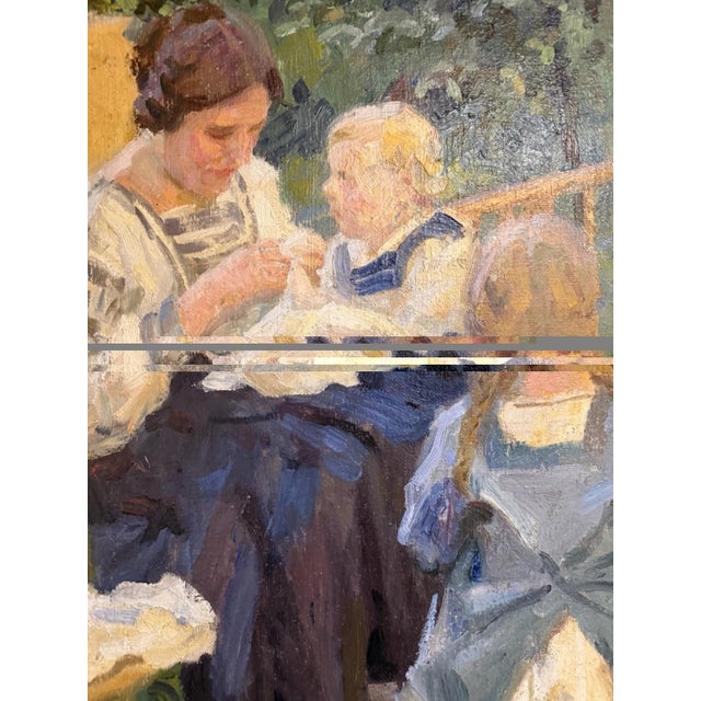 Modern Hans Hammer, Mother with Children in the Garden, 1912, Oil Painting on Canvas For Sale - Image 3 of 13