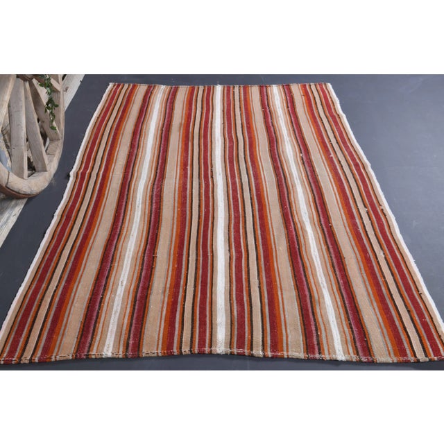 Vintage Turkish Hand-Knotted vintage rug is a semi-antique vintage kilim area rug.'70s Eastern region of Turkey's unique...