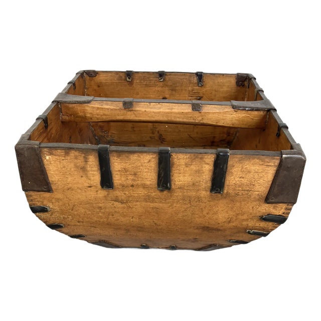 Lovely Asian Metal and Wood Rice Bucket For Sale