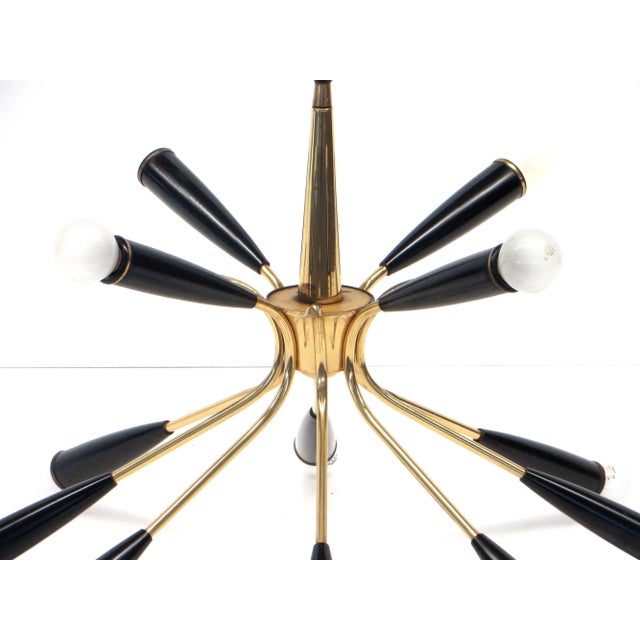 1970s Italian Vintage Hanging Lamp Stilnovo Style Made of Brass with 12 Light Points, 1970s For Sale - Image 5 of 9