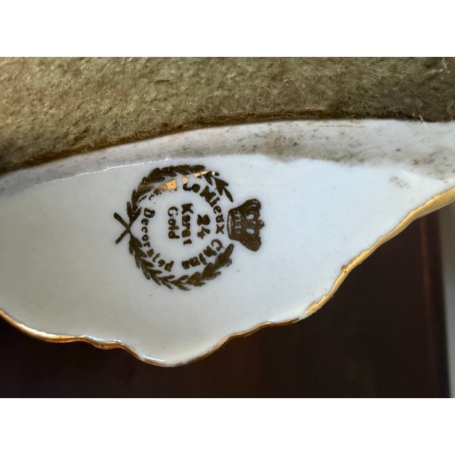 French Antique French Sevres-Style La-Mieux Porcelain & Gilt Tray With Romantic Courting Scene, Turquoise & Gold For Sale - Image 3 of 3
